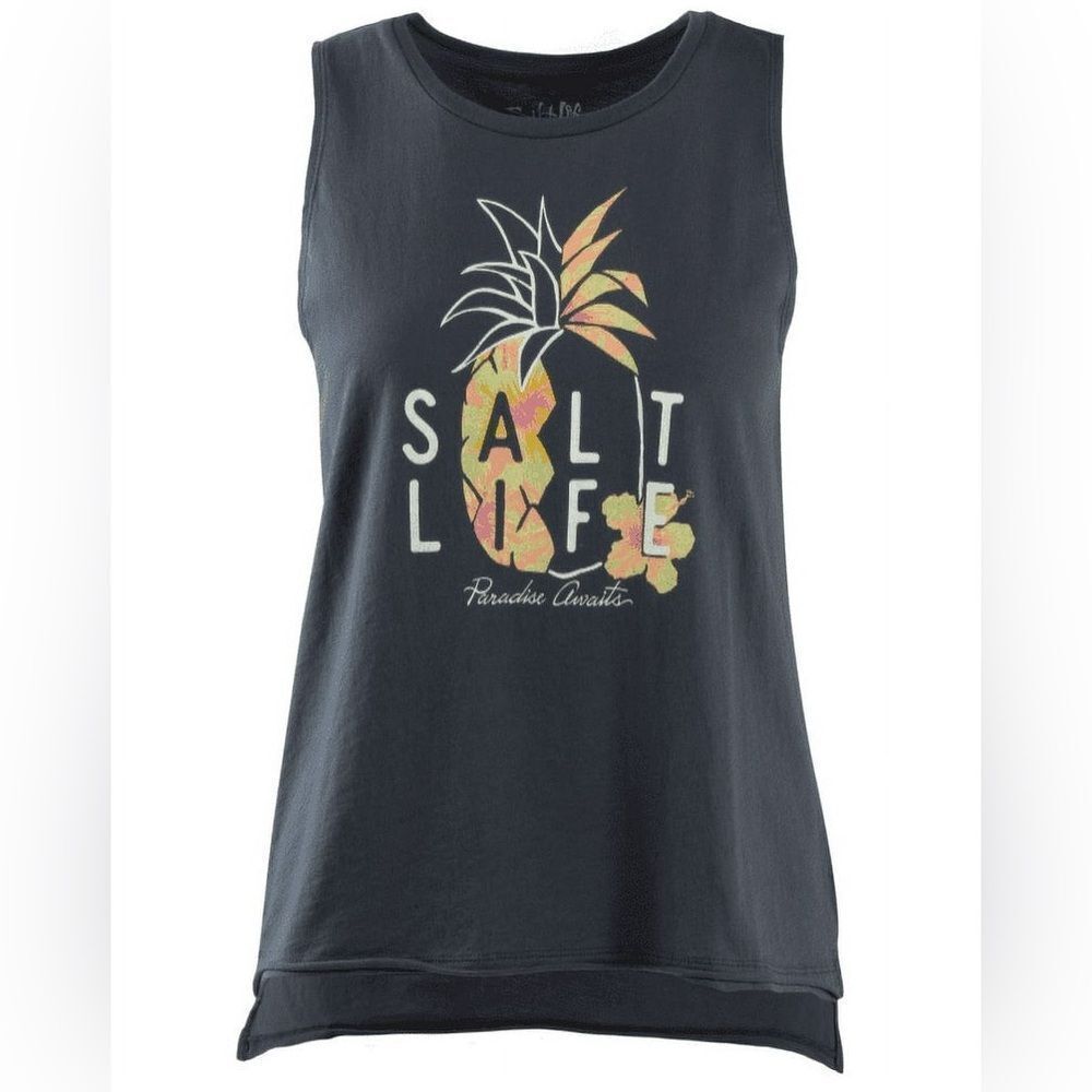 Salt Life Women's Pineapple Split Graphic Cotton Tank Top, Grey Size Small